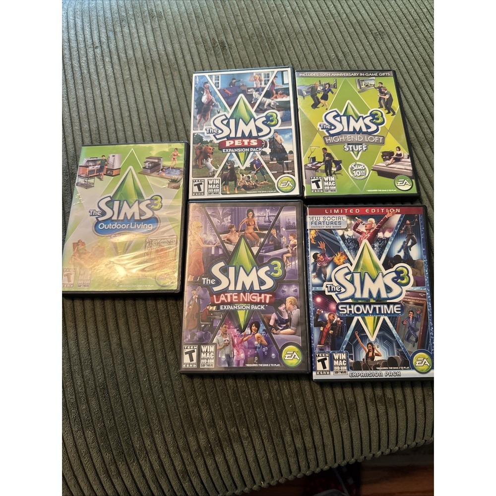 THE SIMS 3 PC Windows Mac Lot of 5, Pets, Loft, Outdoor, Late Night, Expansions